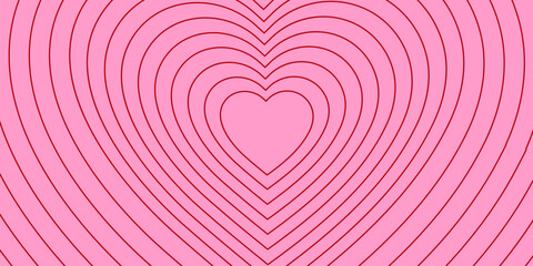 Poster - Monochrome horizontal background of linear heart shaped tunnel.  Aesthetic romantic pattern. Pink and red colors. Trendy vector illustration in style retro 