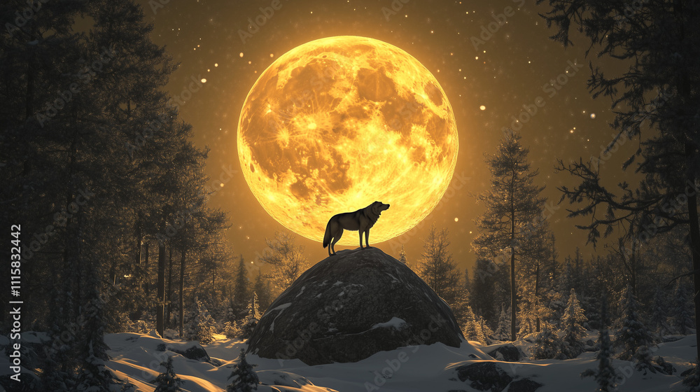 Wolf Moon or Supermoon view hanging in the night sky, the moon looks ...