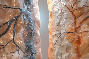 Wall Mural - Comparative Illustration between Healthy Veins and Varicose Veins and Its Treatment Procedure