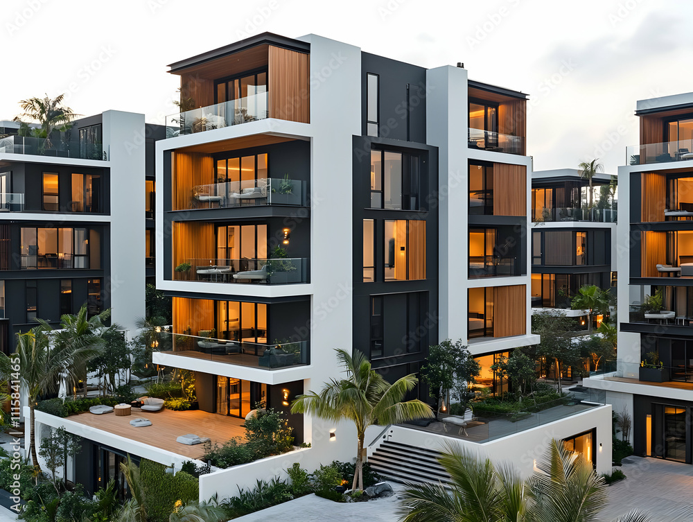 Modern Luxury Apartments Exterior Architectural Visualization Stock ...