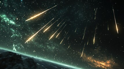 Wall Mural - Shooting Stars Over a Distant Planet