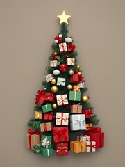 christmas tree with presents and a star on top.