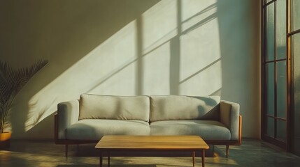 Wall Mural - Sunlit Living Room Sofa and Coffee Table