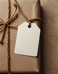 Wall Mural - Blank Gift Tag on a Wrapped Package. Concept of Surprise, Gift Giving, and Presents.