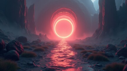 Wall Mural - A Glowing Path to a Portal in a Surreal Alien Landscape