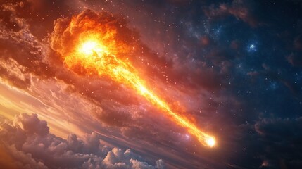 Wall Mural - Fiery Meteoroid Falling Through the Atmosphere