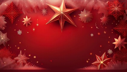 Poster - red christmas background with star and snowflakes