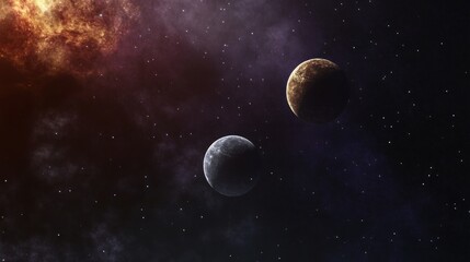 Wall Mural - Cosmic Dance: Two Planets in a Starry Sky