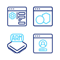 Wall Mural - set line create account screen, processor, software and browser setting icon. vector