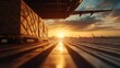 ©  Jovaduplex - Under the soft hues of a sunset, cargo sits next to an aircraft ready for departure, capturing the essence of travel, preparation, and global connectivity.