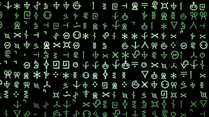 complex line of alien hieroglyphs symbols