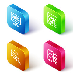 Wall Mural - set isometric line algorithm, computer api interface, server and neural network icon. vector