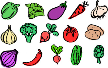 Wall Mural - vegetables colorful icons drawing crayon chalk vector set