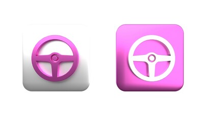 Canvas Print - Colorful Steering wheel icon isolated on white background. Car wheel icon. Square button. 3D render illustration