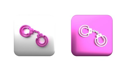 Wall Mural - Colorful Sexy fluffy handcuffs icon isolated on white background. Handcuffs with fur. Fetish accessory. Sex shop stuff for sadist and masochist. Square button. 3D render illustration