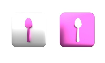 Wall Mural - Colorful Spoon icon isolated on white background. Cooking utensil. Cutlery sign. Square button. 3D render illustration