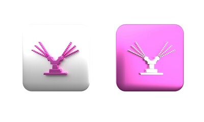 Wall Mural - Colorful Automatic irrigation sprinklers icon isolated on white background. Watering equipment. Garden element. Spray gun icon. Square button. 3D render illustration