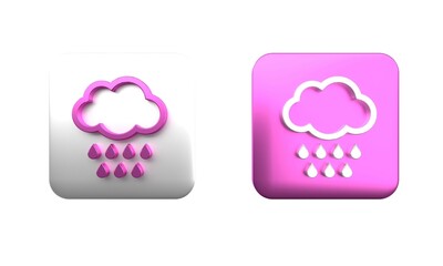 Wall Mural - Colorful Cloud with rain icon isolated on white background. Rain cloud precipitation with rain drops. Square button. 3D render illustration