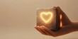© cleo pick Art - Glowing Heart Symbol in Stone Cube Held by Gentle Hands: A Symbol of Love, Care, and Warmth
