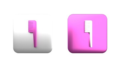 Wall Mural - Colorful Hairbrush icon isolated on white background. Comb hair sign. Barber symbol. Square button. 3D render illustration