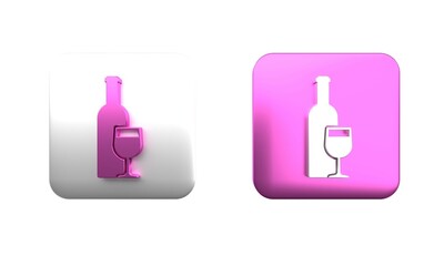 Wall Mural - Colorful Wine bottle with wine glass icon isolated on white background. Square button. 3D render illustration