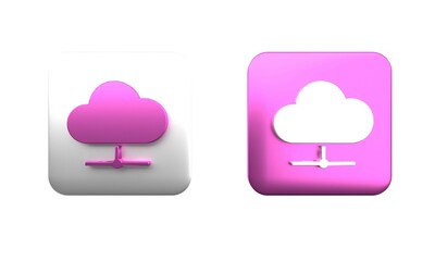 Sticker - Colorful Network cloud connection icon isolated on white background. Social technology. Cloud computing concept. Square button. 3D render illustration