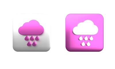 Wall Mural - Colorful Cloud with rain icon isolated on white background. Rain cloud precipitation with rain drops. Square button. 3D render illustration