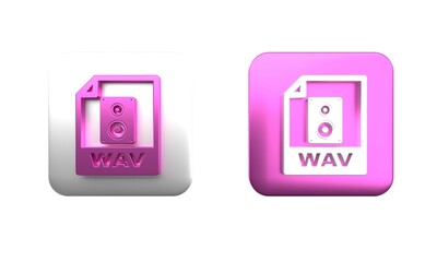 Canvas Print - Colorful WAV file document. Download wav button icon isolated on white background. WAV waveform audio file format for digital audio riff files. Square button. 3D render illustration