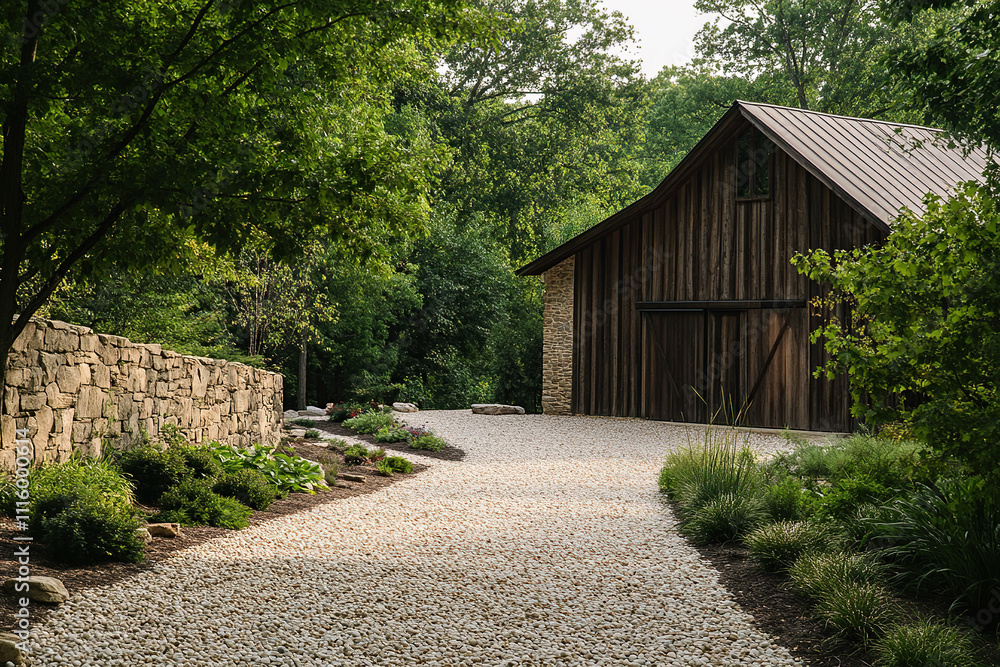 Barn Drive Way the driveway leading to an old barn with a modern, designed small ...