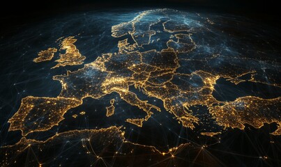 Wall Mural - european telecommunication and data transfer networks with global internet connectivity for communic
