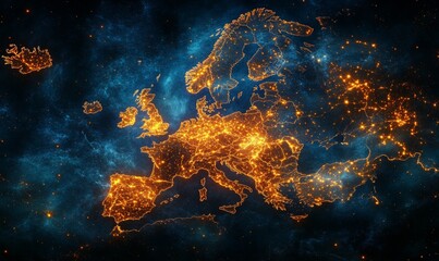 Wall Mural - european telecommunication and data transfer networks with global internet connectivity for communic