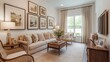 © zulie - Elegant living room with beige sofa, framed art, and natural light.