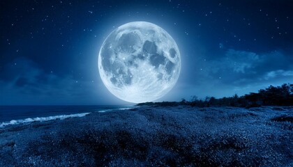 Wall Mural - wide angle view of a full moon illuminating the night sky creating a serene atmosphere with its capt