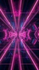 Wall Mural - vibrant neon tunnel advancing through a futuristic landscape