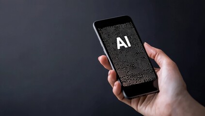 Aufkleber - A businessman using smart devices for digital communication and marketing, as well as links to stock and Internet of Things. Concept of smart robot AI and futuristic technology transformation.