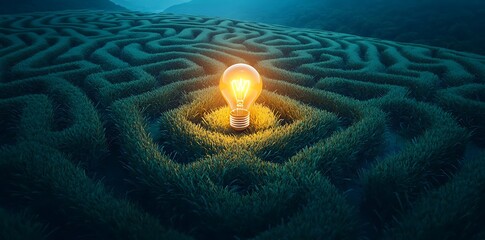 Fototapete - A glowing light bulb at the center of an intricate design, showcasing creativity and innovation.