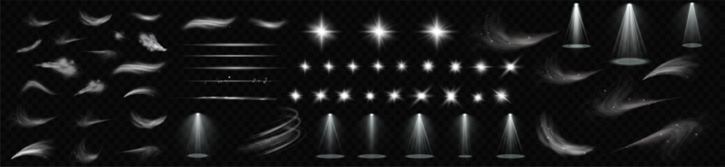 Wall Mural - light effects. isolated white transparent light effects, glare, explosion, sparkle, dust, line, sola