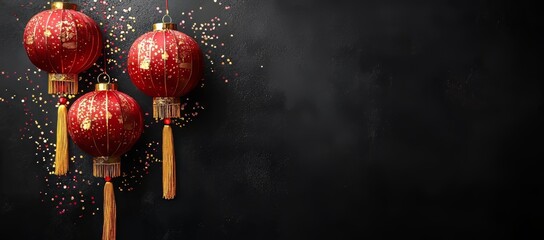 Aufkleber - Lantern Festival and Chinese New Year Celebrations on black background.