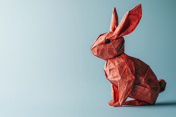 Aufkleber - Greeting card design made with a red paper rabbit on a white background. Year of the rabbit composition for 2023.