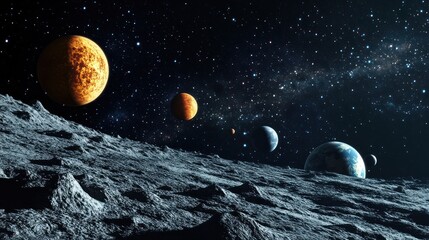 Wall Mural - Celestial Landscape: Planets Aligned Over a Distant World