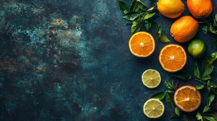 Canvas Print - Fresh citrus fruits on a textured dark background