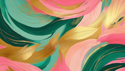 Canvas Print - seamless vibrant abstract pattern with bold brushstrokes in pink green and gold tones