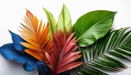 Canvas Print - vibrant tropical foliage in various colors white isolate background