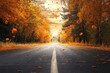 © Thanapong - Autumn journey along an open road surrounded by vibrant trees in a serene landscape capturing nature's beauty and tranquility during fall season