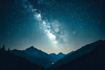 majestic milky way galaxy arching over a silhouetted mountain range at night. breathtaking celestial