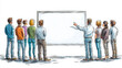 © Sascha - A clean and simple corporate illustration depicting a small group of people engaged in a collaborative discussion around a large whiteboard. Generative AI