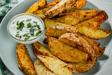 Canvas Print - Fried potatoes close-up on a light background