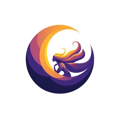 Woman Silhouette in Crescent Moon, Gradient Design.