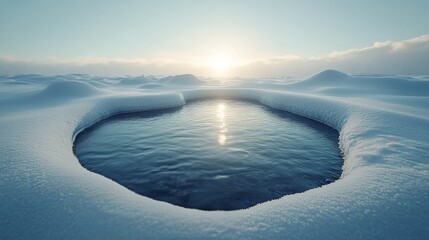 Wall Mural - Open water surrounded by ice in a serene landscape during winters bright daylight