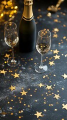 Wall Mural - Celebratory sparkling wine with stars and glitter for a festive occasion